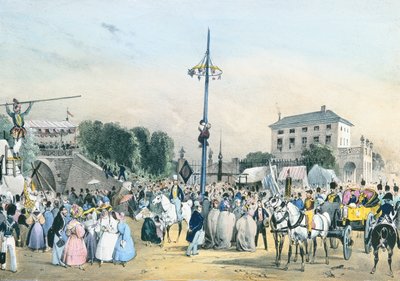 Fiestas locales alrededor de París: el palo enjabonado en Meudon Belle Vue, París, 1830 de Victor Adam